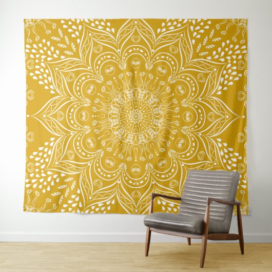 Mustard Yellow Boho Mandala Wandkleed (In Situ (horizontaal))