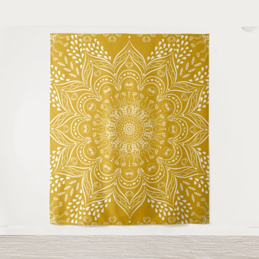 Mustard Yellow Boho Mandala Wandkleed (Voorkant)