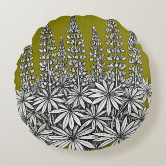  Mustard Yellow Botanical Lupine Round Pillow Rond Kussen