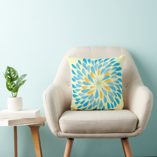 Mustard Yellow en Aqua Modern Flower Pillow Kussen