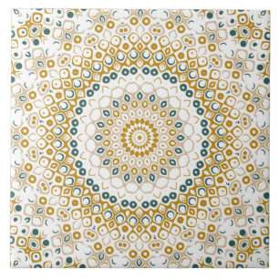 Mustard Yellow en Blauwgroen Mandala Design Tegeltje