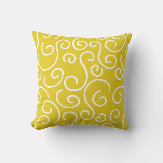 Mustard Yellow en White Doodle Pattern Kussen (Voorkant)