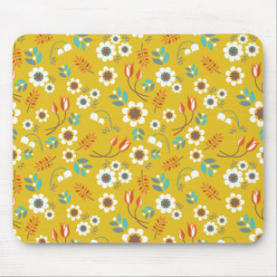  Mustard Yellow Floral Flowers Patroon Muismat