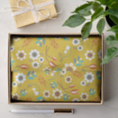  Mustard Yellow Floral Flowers Patroon Tissuepapier (Geschenk)