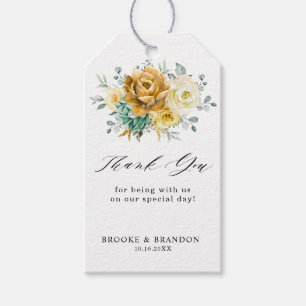 Mustard Yellow Floral Modern Weddenschap Bedankt Cadeaulabel