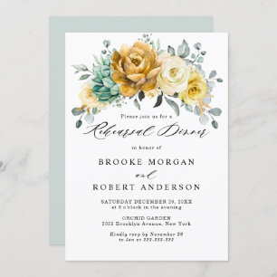 Mustard Yellow Floral Sage Green Rehearings Dinner Kaart