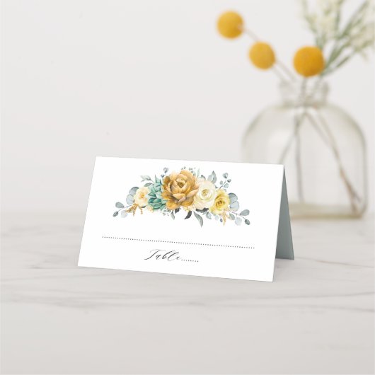 Mustard Yellow Floral Sage Greenery Modern Wedding (Voorkant)