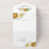 Mustard Yellow Floral Sage Greenery Modern Wedding All In One Uitnodiging (Buitenkant)