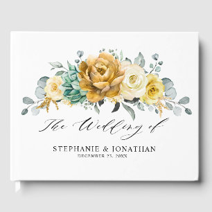 Mustard Yellow Floral Sage Greenery Modern Wedding Gastenboek
