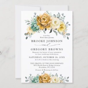 Mustard Yellow Floral Sage Greenery Modern Wedding Kaart