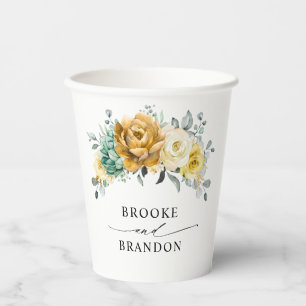 Mustard Yellow Floral Sage Greenery Modern Wedding Papieren Bekers