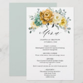 Mustard Yellow Floral Sage Greenery Wedding Menu (Voorkant / Achterkant)