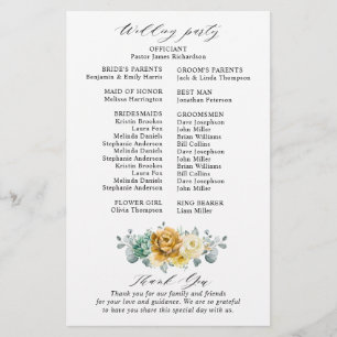 Mustard Yellow Floral Sage Modern Wedding Programm