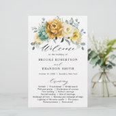 Mustard Yellow Floral Sage Modern Wedding Programm (Staand voorkant)