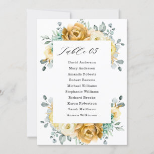 Mustard Yellow Floral Sage Wedding Seding Chart Kaart