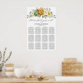 Mustard Yellow Floral Sage Wedding Seding Chart Poster (Keuken)
