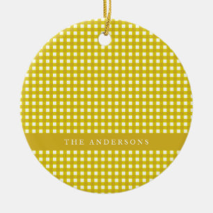  Mustard Yellow Gingham Pset gepersonaliseerd Keramisch Ornament