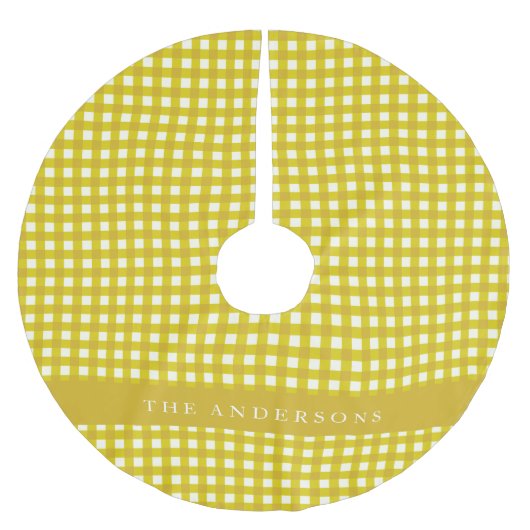  Mustard Yellow Gingham Pset gepersonaliseerd Kerstboom Rok (Voorkant)