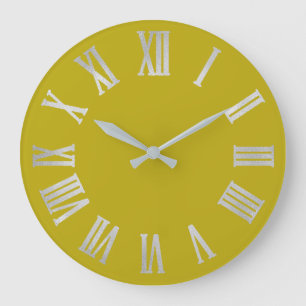 Mustard Yellow Limoen Silver Grey Roman Number Grote Klok