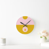 Mustard Yellow Pink Monogram Ronde Klok (Huis)