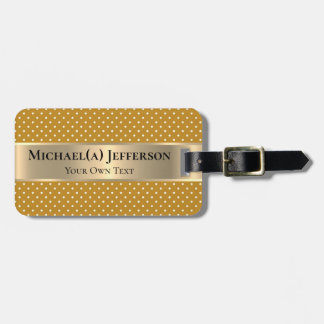 Mustard Yellow Polka Dots Gold Band Personalized Bagagelabel