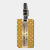 Mustard Yellow Polka Dots Gold Band Personalized Bagagelabel (Voorkant verticaal)