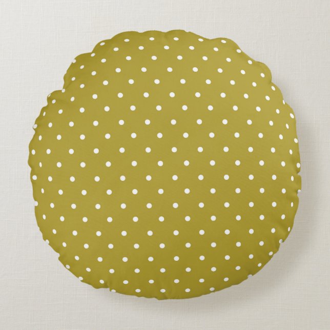  Mustard yellow white polka dots pattern  Rond Kussen (Voorkant)