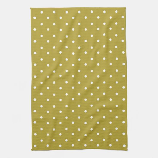  Mustard yellow white polka dots pattern  Theedoek (Verticaal)