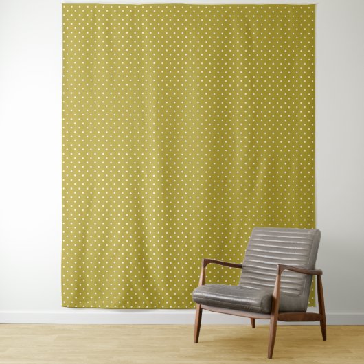  Mustard yellow white polka dots pattern  Wandkleed (In situ)