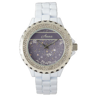 Muster Punkte und Blüten blau, weiß, gelb Horloge