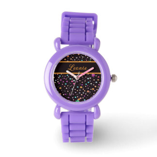 Muster schwarz mit bunten Punkten und Blumen Horloge