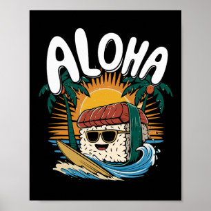 Musubi Surfer Surfen Hawaiaans eten Hawaii Kawaii Poster