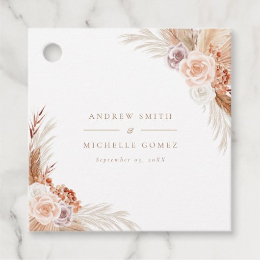 Mute Roos Pampas Terracotta Boho Wedding Hartelijk Bedankjes Labels (Voorkant)