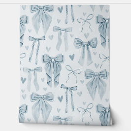 Muted Baby Blue Hand-Drawn Bows on Soft Blue Behang