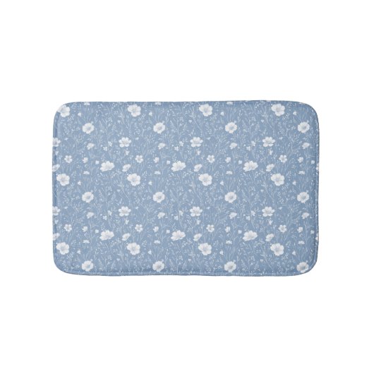 Muted Blue And White Wildflower Pattern Badmat (Voorkant)