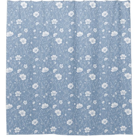 Muted Blue And White Wildflower Pattern Douchegordijn (Voorkant)