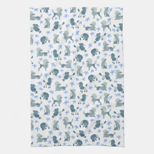 Muted Blue Poodles Tea Towel Theedoek (Verticaal)