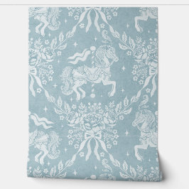 Muted Blue Rococo Carousel Horses & Florals Behang
