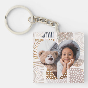 Muted Boho Shapes Heart Foto Sleutelhanger