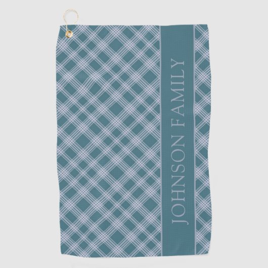 Muted Cyaan Plaid Pattern Custom Naam Golf Handdoe Golfhanddoek (Voorkant)