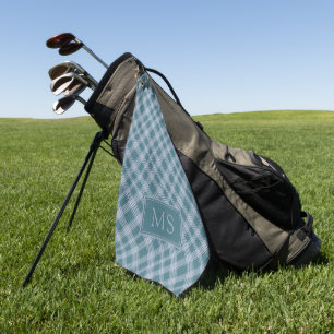 Muted Cyaan Plaid Pattern Monogram Golf Handdoek