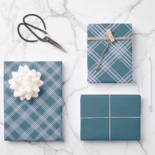 Muted Cyaan Plaid Pattern Wrapping Paper Set