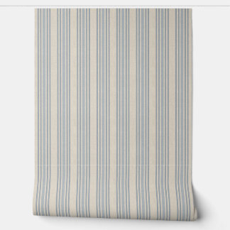 Muted Distressed Blue Farmhouse Ticking Stripe Behang