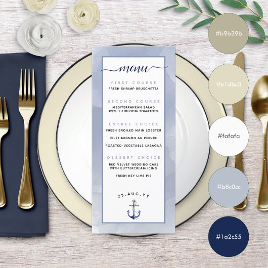 🌊Muted Dusty Blue Even \ Waterverf Beach Wedding Menu