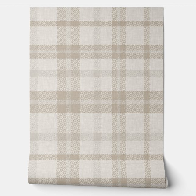 Muted Farmhouse Taupe Plaid w/ Linen Texture Behang (Afrollen)