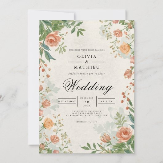 Muted Floral Archway Romance Wedding Kaart (Voorkant)
