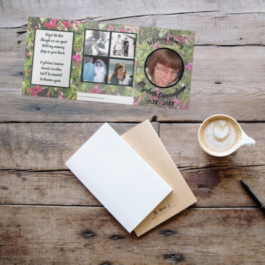 Muted Floral Four O'Clock's Five Photo Memorial Drieluik Aankondiging