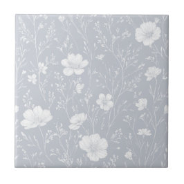 Muted Gray And White Wildflower Pattern Tegeltje