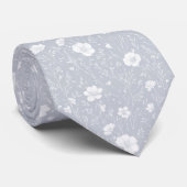 Muted Gray And White Wildflower Patterned Stropdas (Opgerold)