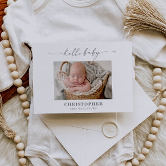 Muted Gray Hello Baby Photo Announcement Card Kaart